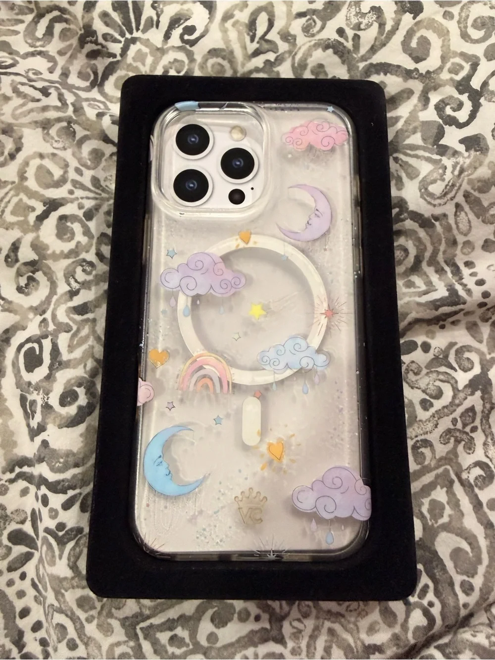 Velvet Caviar Clear Moon & Cloud iPhone Case with Pastel Accents and Ring